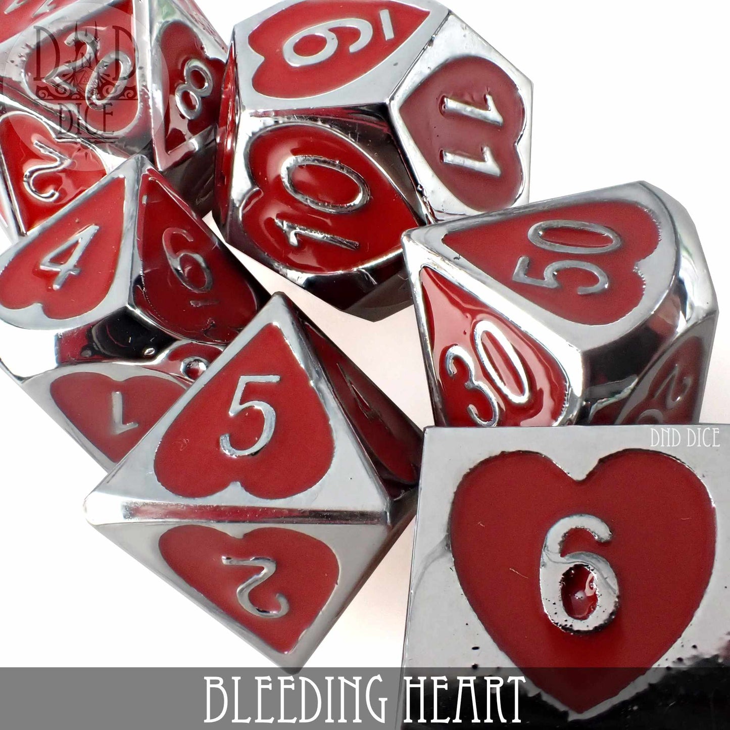 Bleeding Heart Metal Dice Set