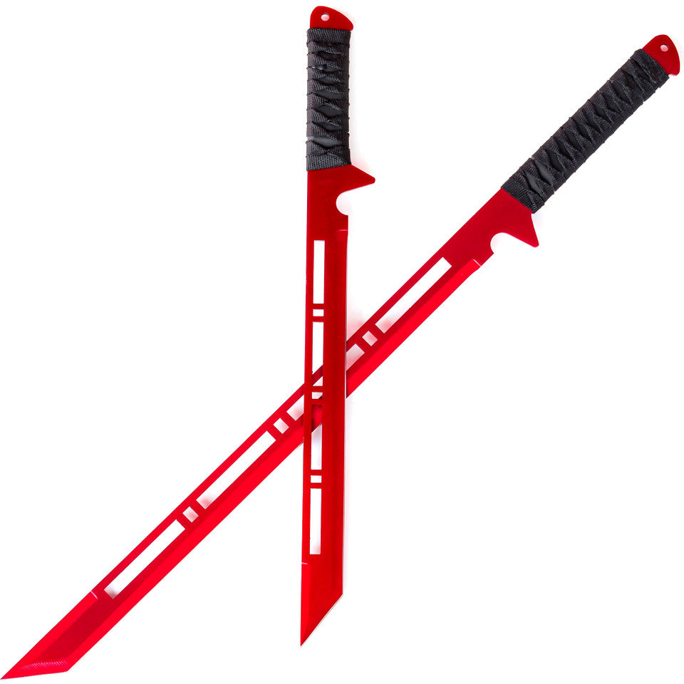 Blood Moon Dual Ninjato Short Sword Set Full Tang Red Cyberpunk Swords