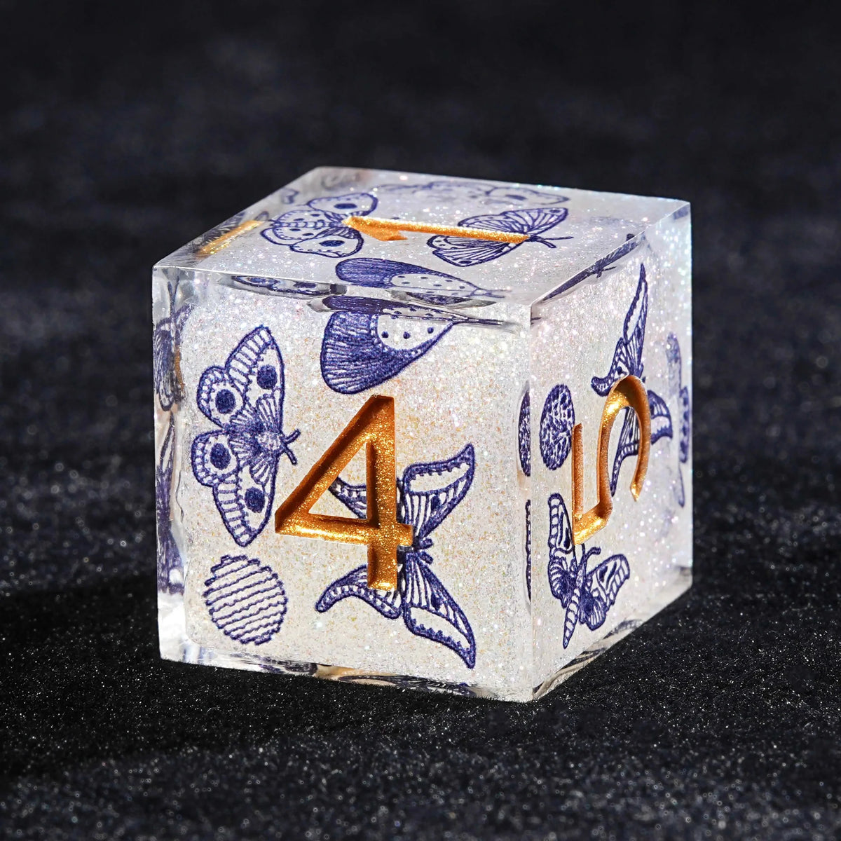 Blue Butterfly Resin DND Dice Set + Gold Font