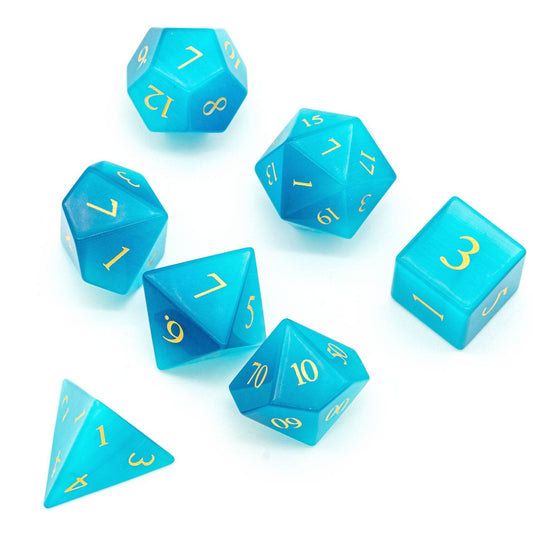 Blue Cat Eye Gemstone Dice Set - 