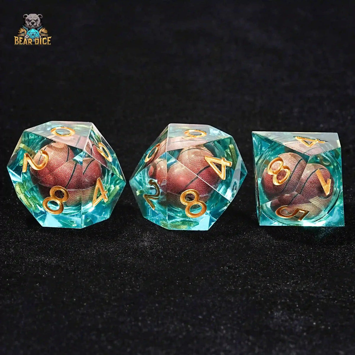 Blue Clear Resin D10 Dice - Basketball Liquid Core 10 Sided Dice