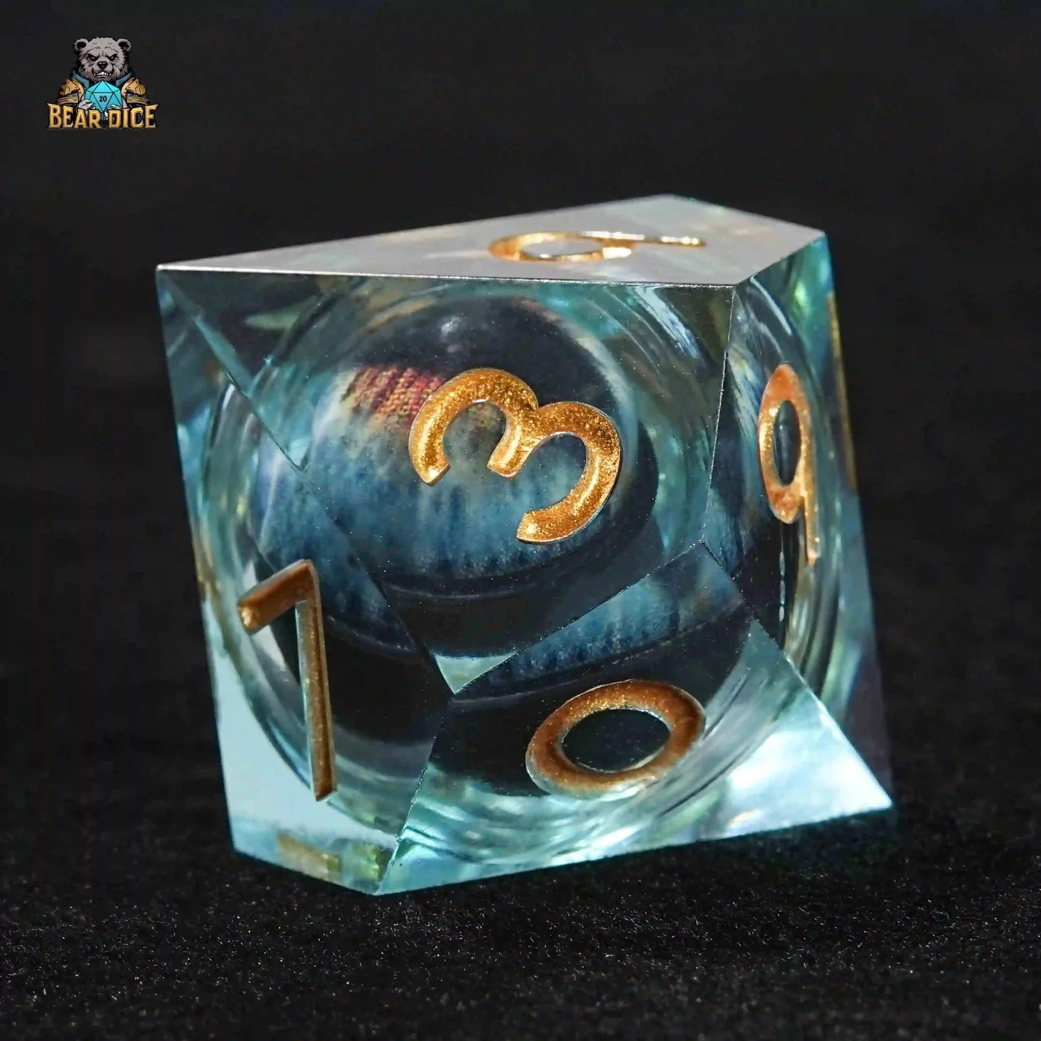 Blue Dragon Eye Liquid Core DND 10-Sided Dice (D10 Dice) Gold Numbers