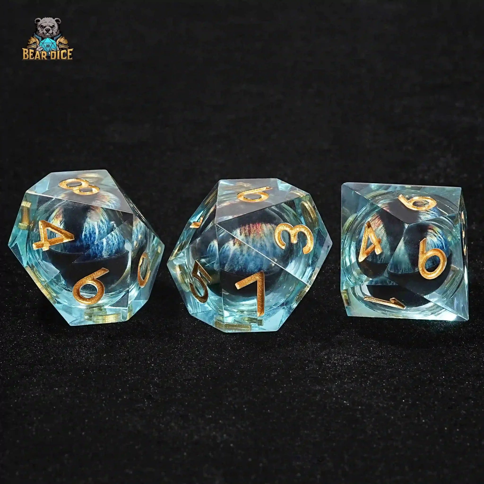 Blue Dragon Eye Liquid Core DND 10-Sided Dice (D10 Dice) Gold Numbers