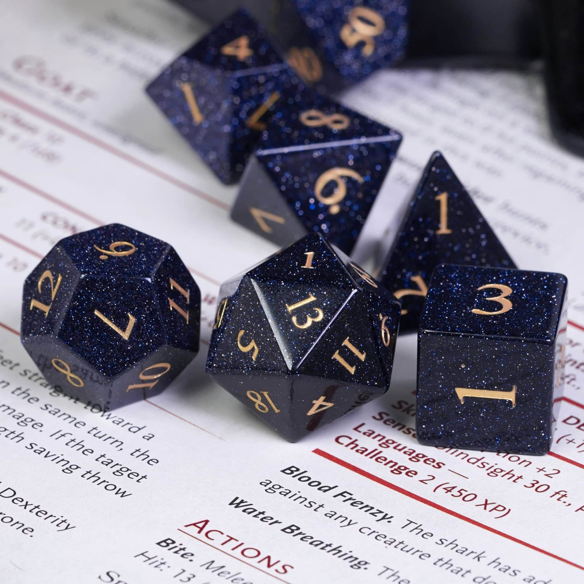 Blue Goldstone Gemstone Dice Set - 