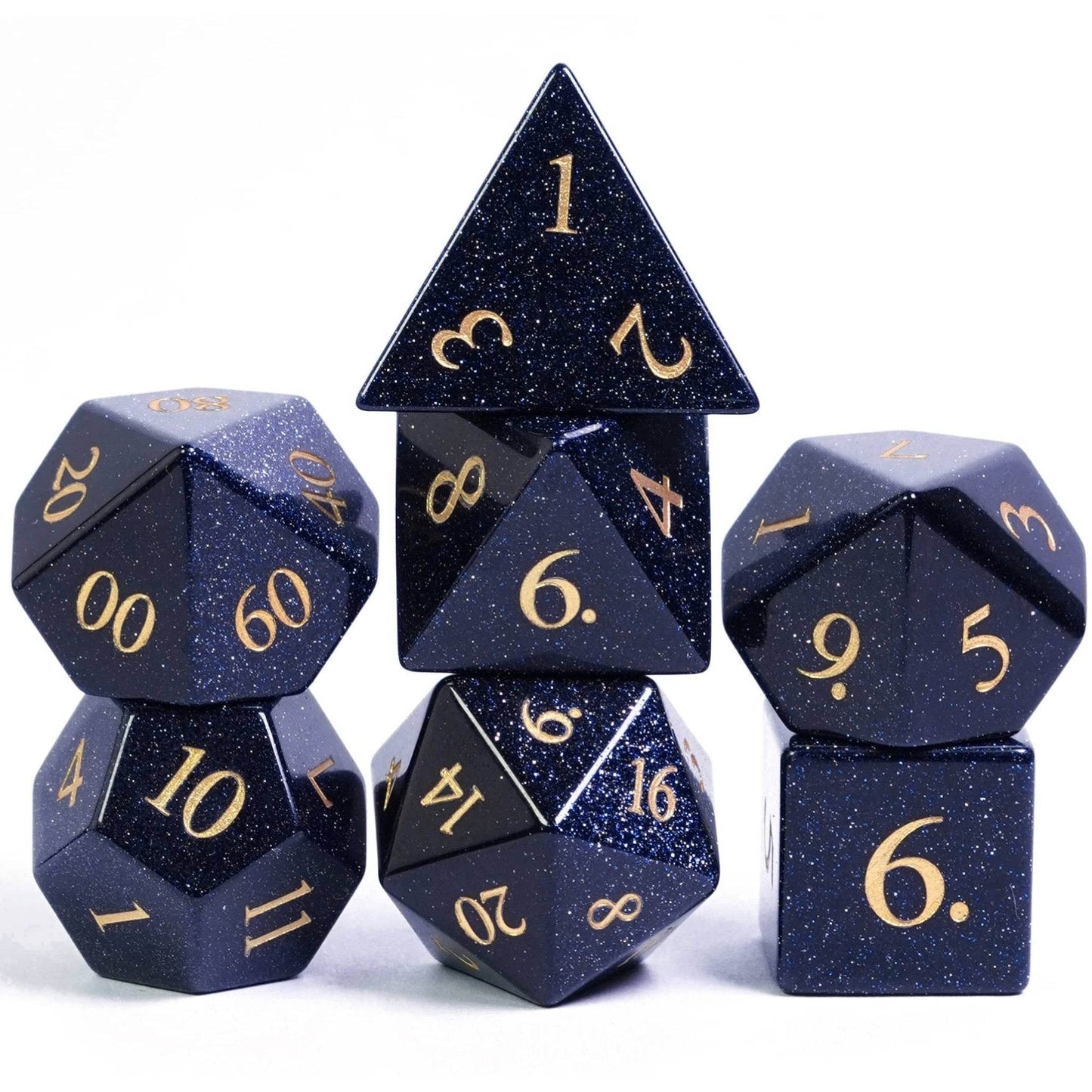Blue Goldstone Gemstone Dice Set - 