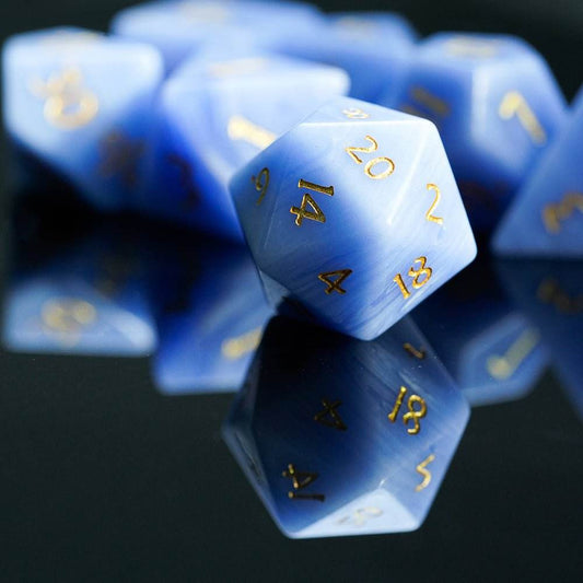 Blue Patterned Agate Gemstone Dice Set - 