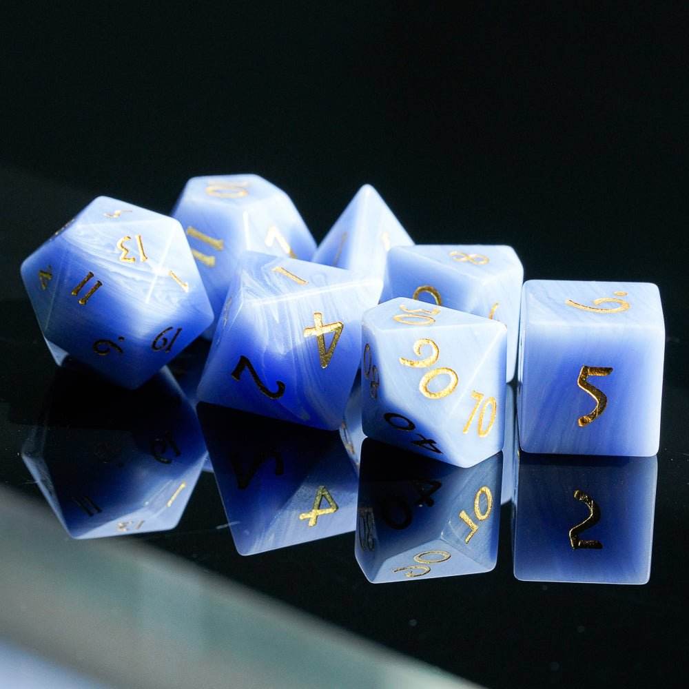 Blue Patterned Agate Gemstone Dice Set - 