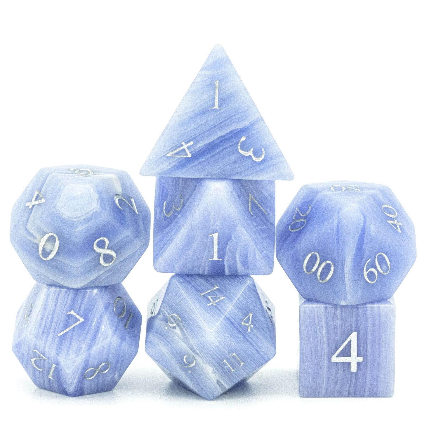 Blue Patterned Agate Gemstone Dice Set - 