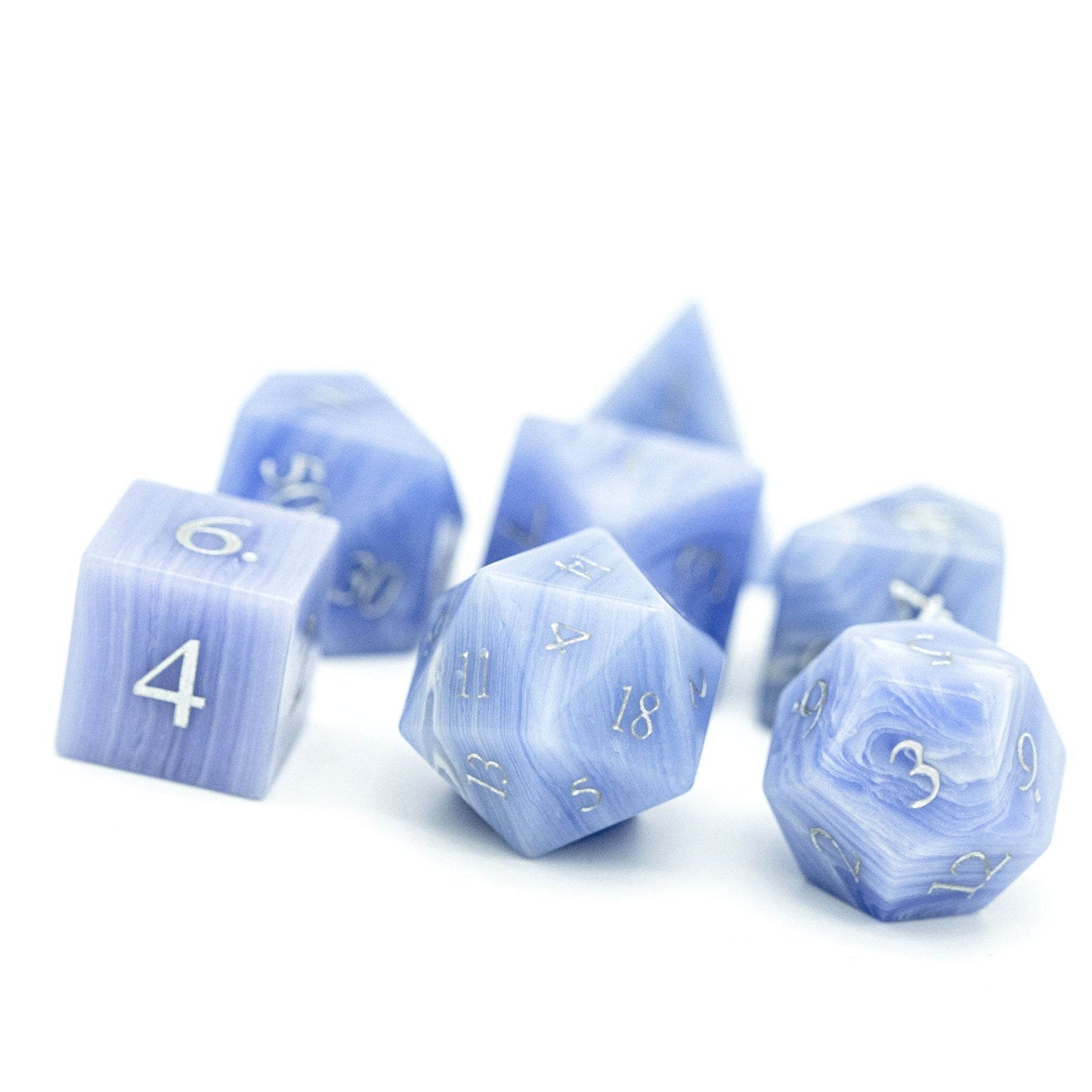 Blue Patterned Agate Gemstone Dice Set - 