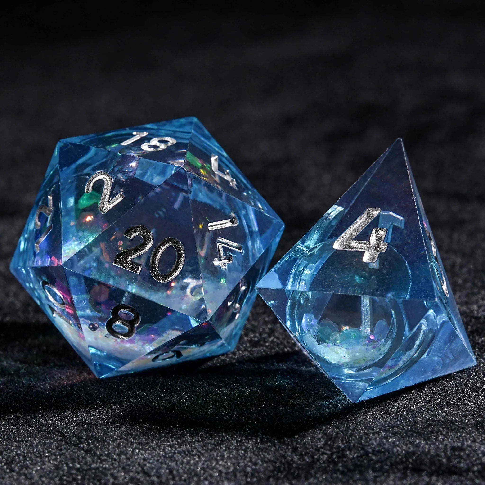 Blue resin colorful sequin quicksand liquid core dice set