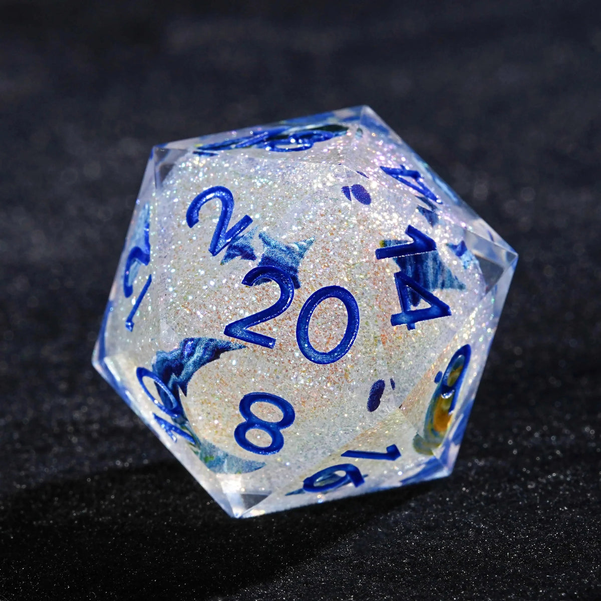 Blue Resin Solid Van Gogh DND Dice Set + Blue Numbers