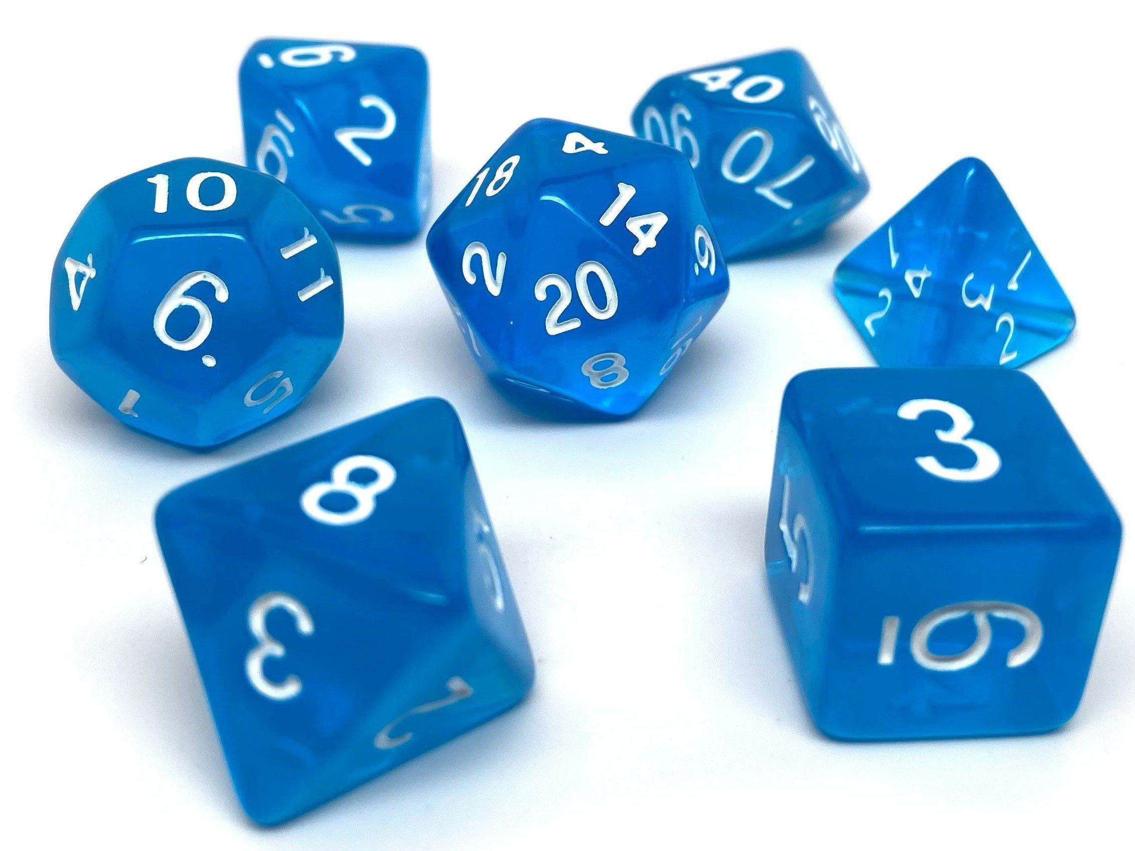Blue Translucent Dice - 7 Piece Set - 