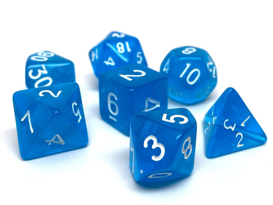 Blue Translucent Dice - 7 Piece Set