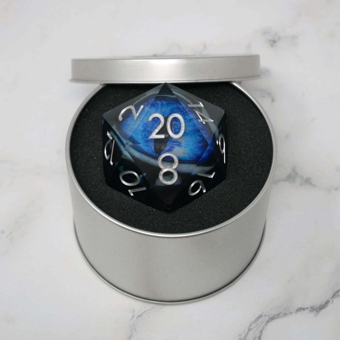 Blue Slaadi's Eye - Giant D20 Moving Eye DnD Dice | Acrylic RPG Gaming Dice - Superchonk 50mm