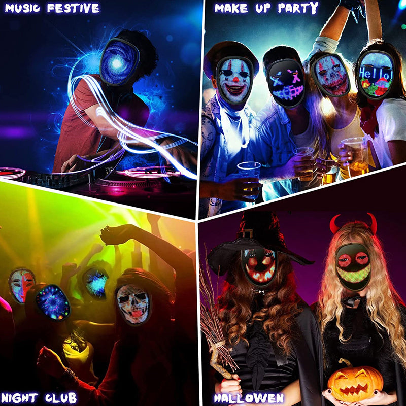 Bluetooth RGB Light Up LED Mask Face-Changing Glowing Mask App Control Mask Halloween Festival Carnival Party Childen Decor Gift