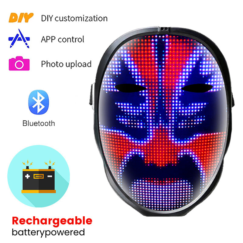 Bluetooth RGB Light Up LED Mask Face-Changing Glowing Mask App Control Mask Halloween Festival Carnival Party Childen Decor Gift