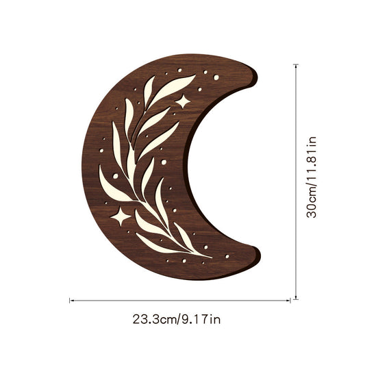 Bohemian Style Three-dimensional Wooden Leaf Crescent Lamp Pendant