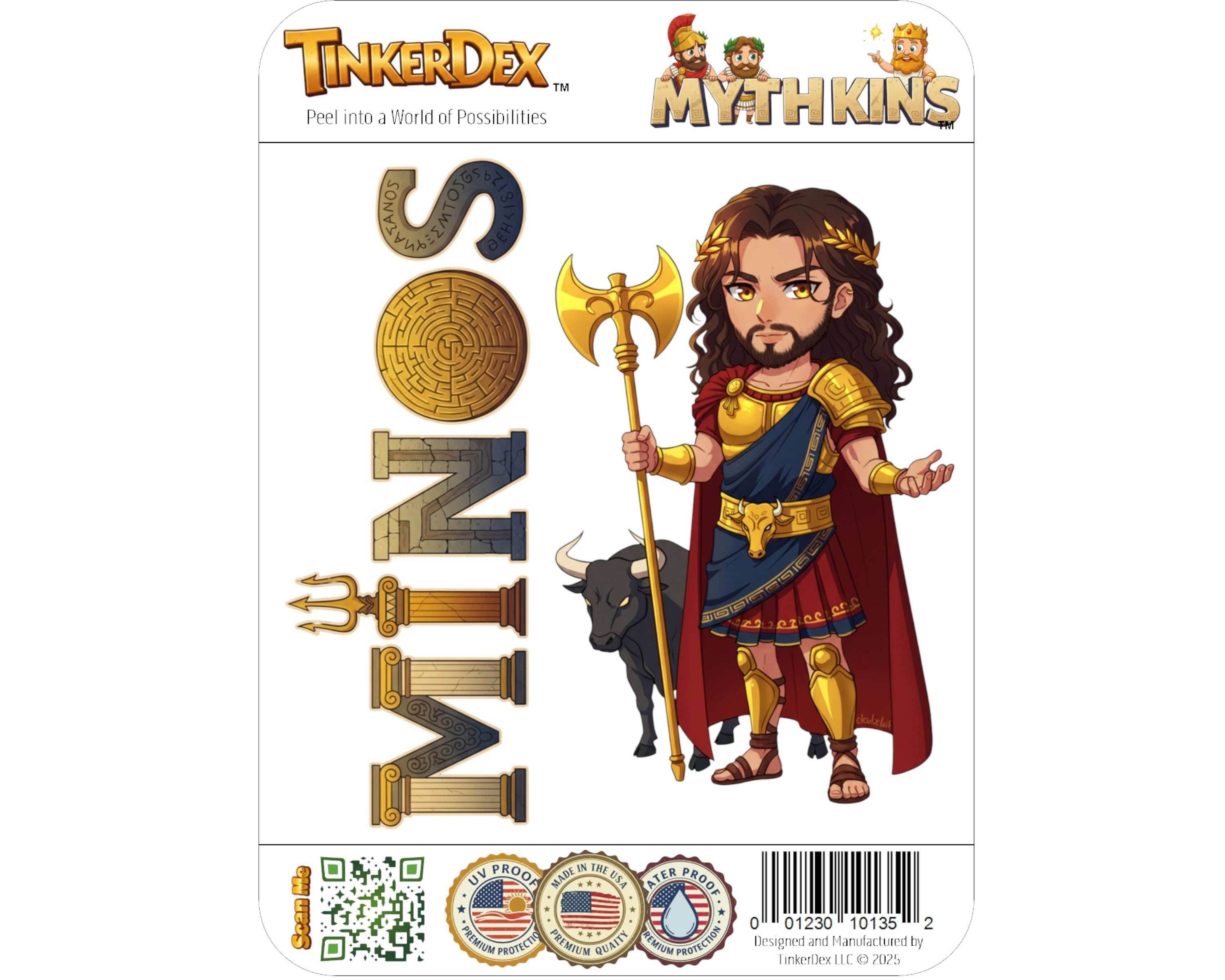 Minos Sticker and Magnet - Lord of the Labyrinth Mythkins™ – Legendary King of Crete | Waterproof & UV-Proof - Sticker / Mini
