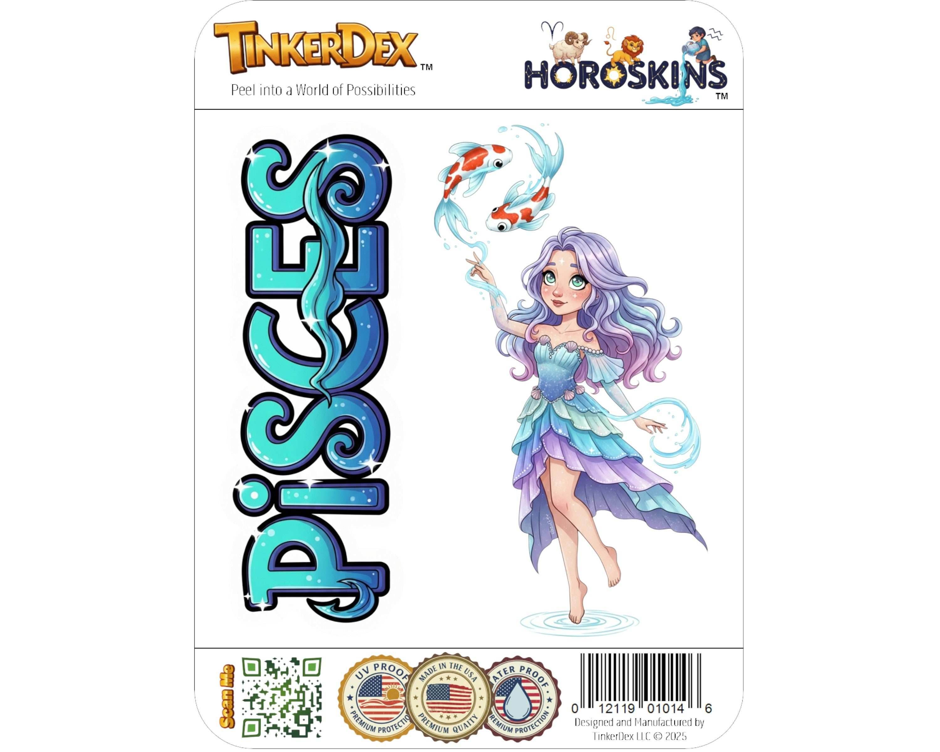 Pisces Sticker and Magnet - the Celestial Fish Horoskins™ – Zodiac Water Sign | Waterproof & UV-Proof - Sticker / Mini
