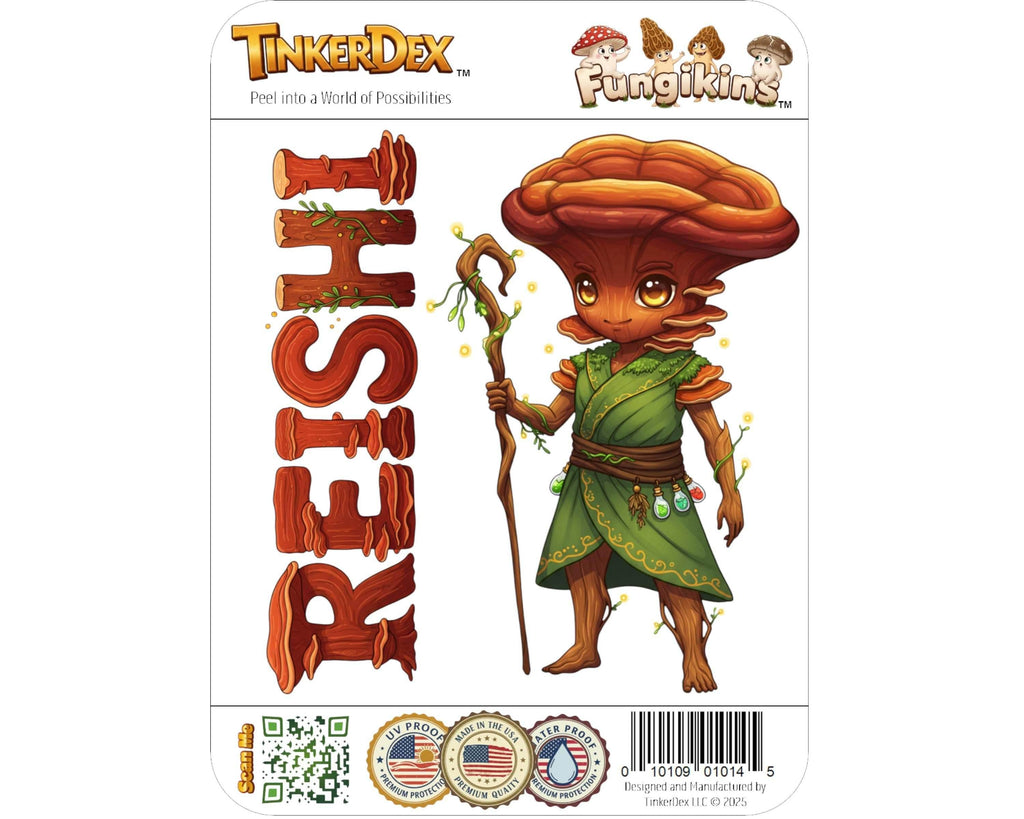 Reishi Sticker and Magnet - Mushroom of Immortality Fungikins™ – Medicinal Mushroom Art | Waterproof & UV-Proof - Sticker / Mini