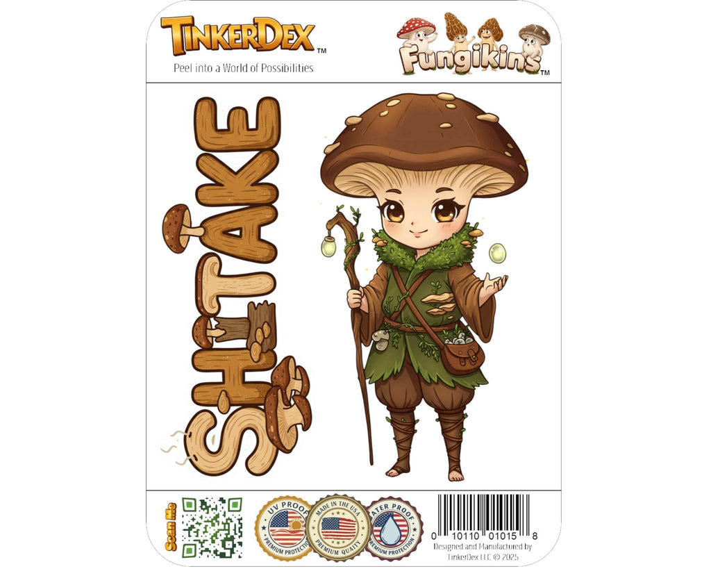 Shiitake Sticker and Magnet - Savory Sentinel Fungikins™ – Edible Mushroom Art | Waterproof & UV-Proof - Sticker / Mini