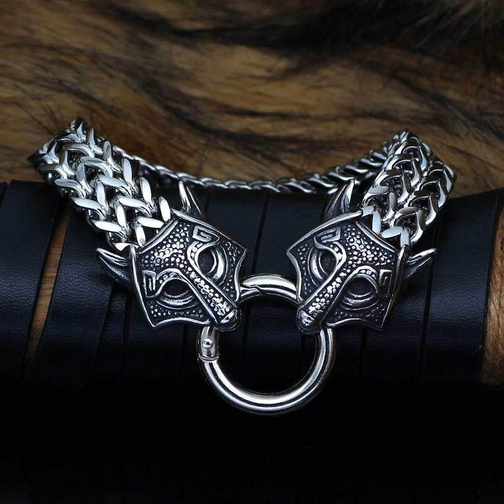 Vikings Wolf Charm Stainless Steel Bracelet - 