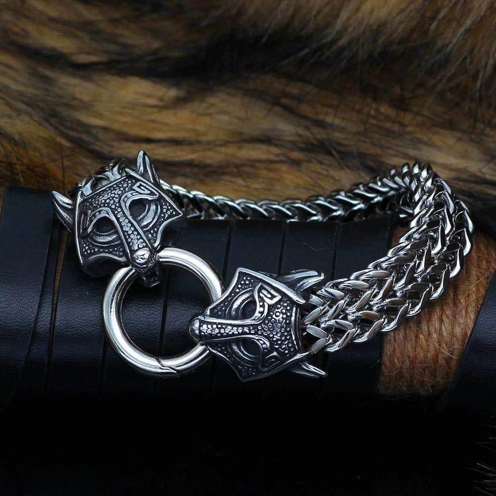 Vikings Wolf Charm Stainless Steel Bracelet - 