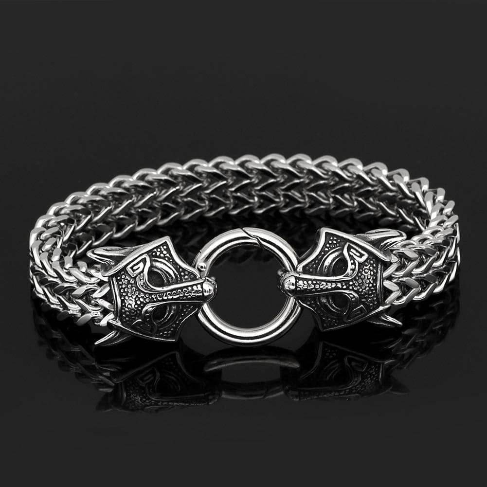 Vikings Wolf Charm Stainless Steel Bracelet - 
