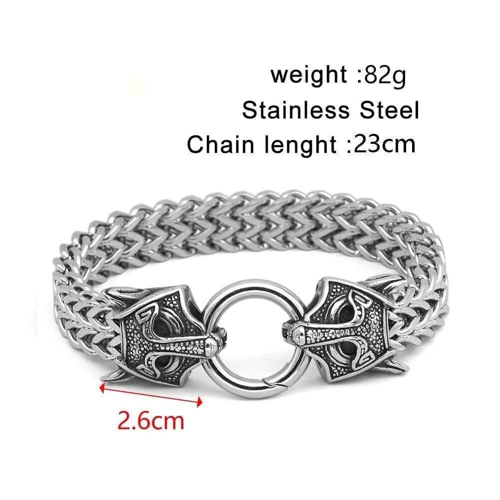 Vikings Wolf Charm Stainless Steel Bracelet - 