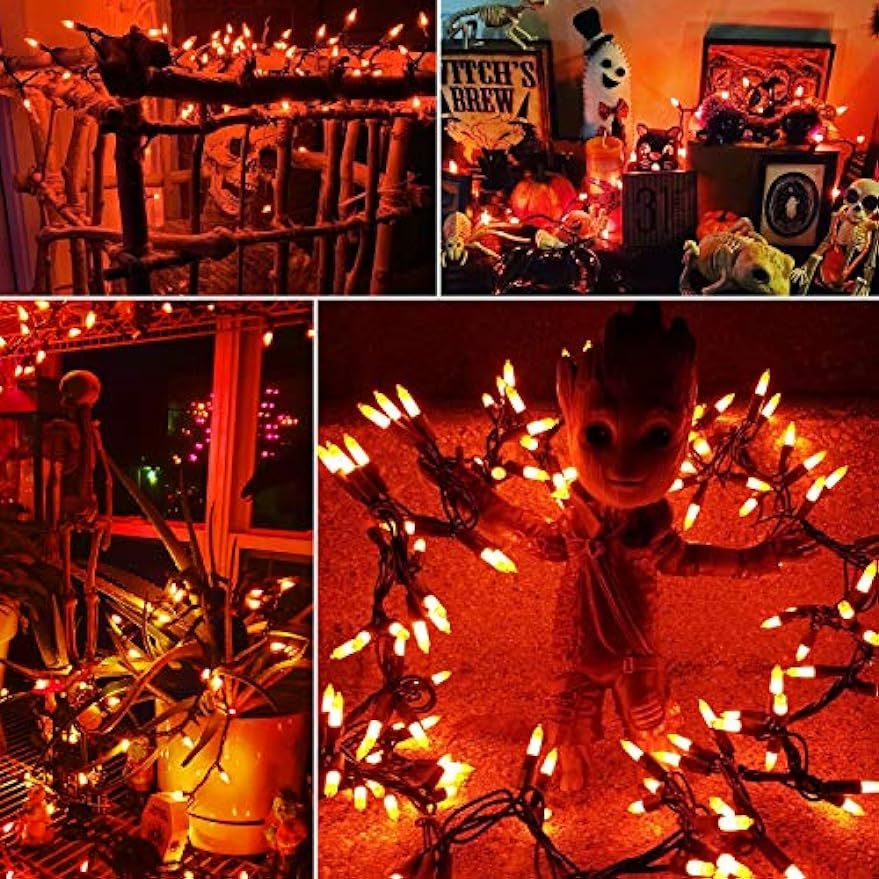 Brizled Orange Halloween Lights, 21.3ft 100-ct Incandescent Halloween String Lights Connectable, UL Certified Halloween Lights, Black Wire Mini Light Set for Halloween Tree Thanksgiving Holiday Decor