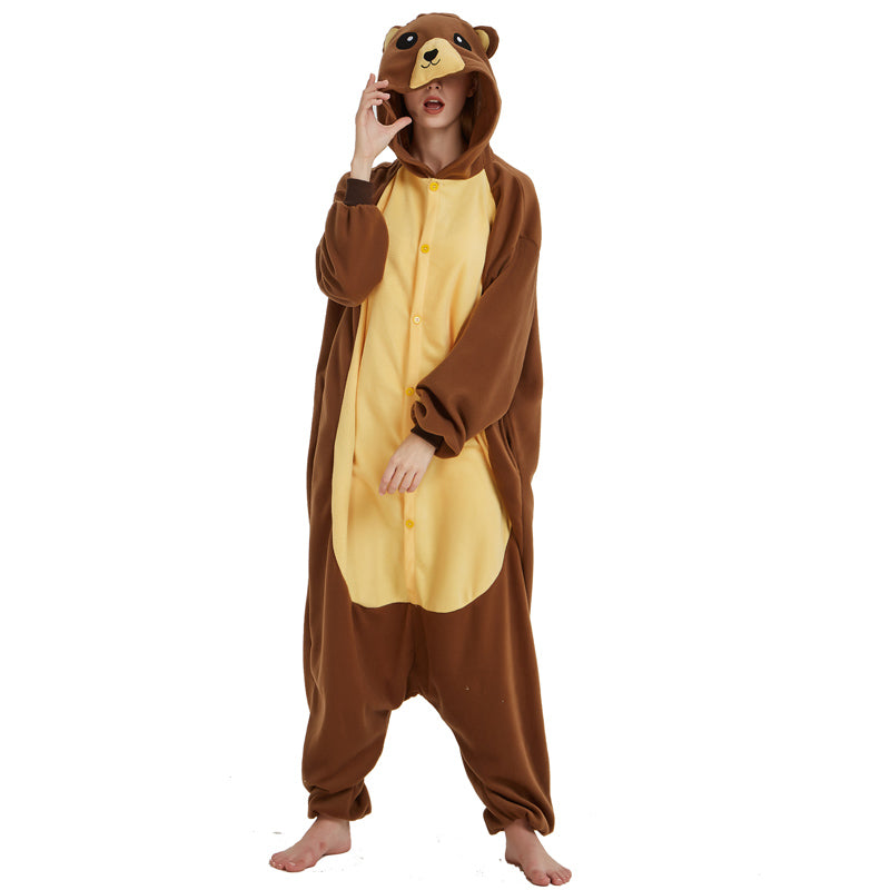 Brown Bear Polar Fleece Cartoon One-piece Animal Pajamas