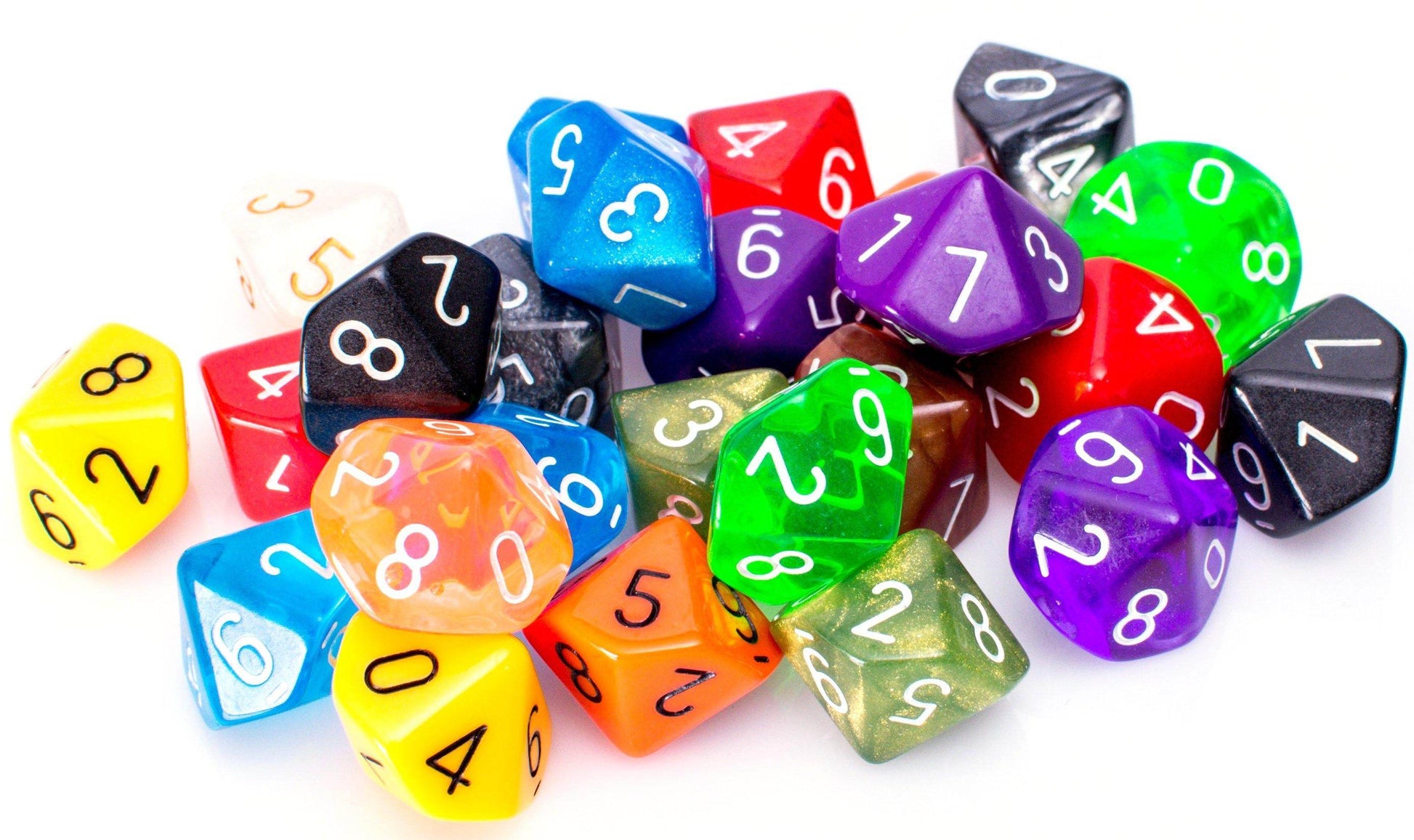 Bulk 10 Sided Dice | 25 Random D10s | Assorted Colors - 