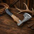 Handmade Viking Bearded Axe | Nordic Engraved Bushcraft Camping Hatchet