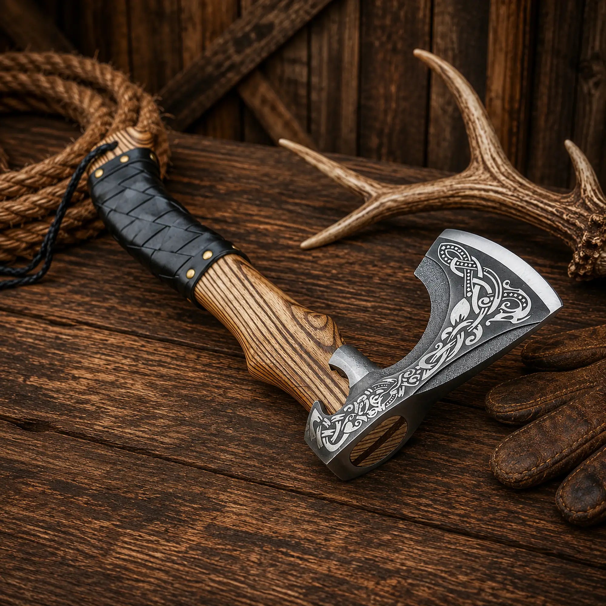 Handmade Viking Bearded Axe | Nordic Engraved Bushcraft Camping Hatchet
