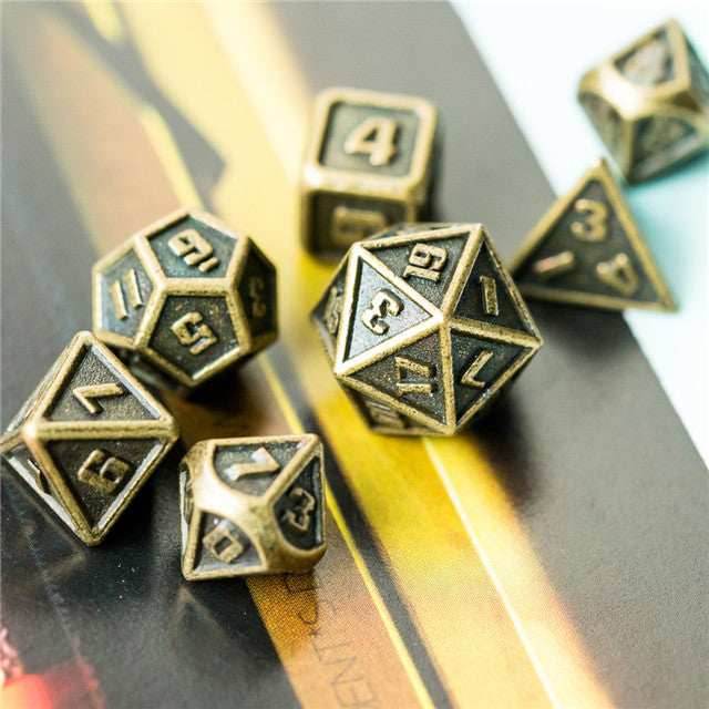 Bronze Mini Metal Dice Ancient Effect | (10mm to 15mm) 7-Dice Udixi RPG - 