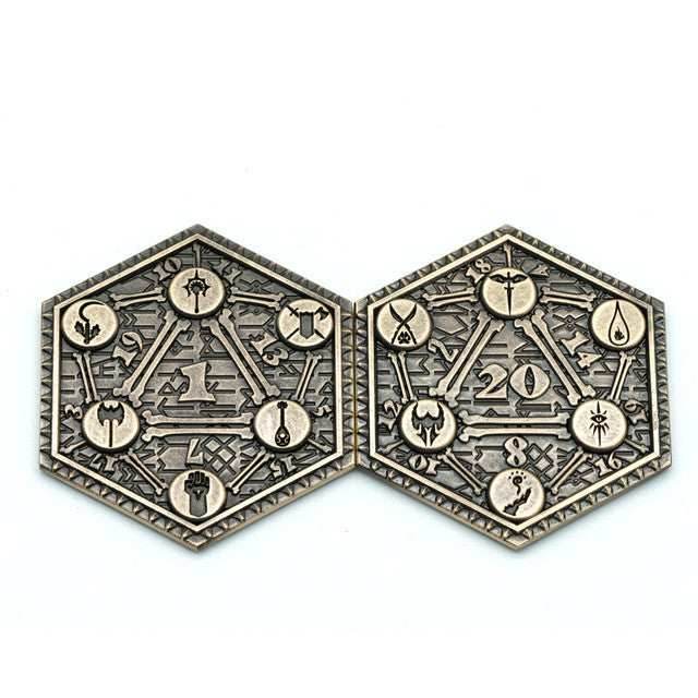 Classes Theme Bronze Color d2 Coin Shaped like d20 Color Challenge Coin - 