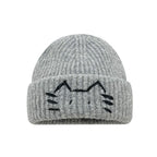 Women’s Cute Cat Line Design Knitted Hat – Warm Fall & Winter Beanie