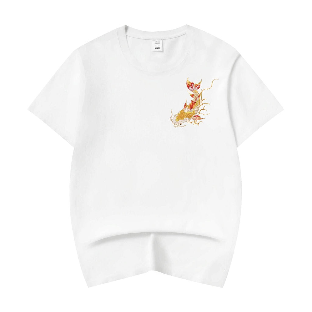 KH852 Golden Koi Fish Embroidery Tee - Black / S