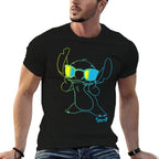 Lilo & Stitch Cool Stitch Neon Outline Chest Portrait Wrinkle-resistant T-Shirt