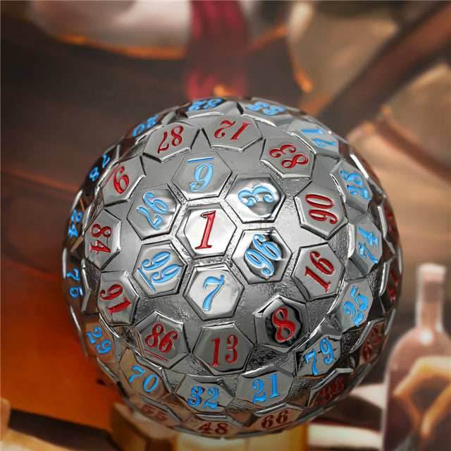 Black* Metal d100 w/ Red and Blue Numbers Dungeons and Dragons RPG - 