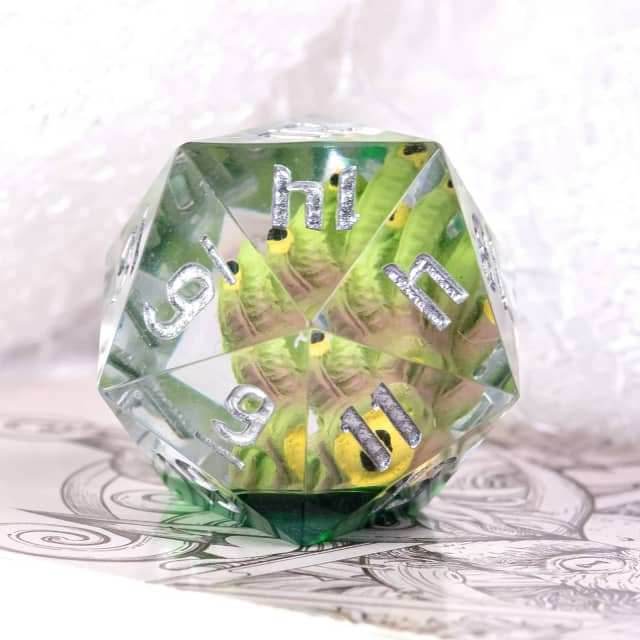 Green Beholder 22mm D20 DND Roll a D20 Dice Handmade Sharp Resin - 