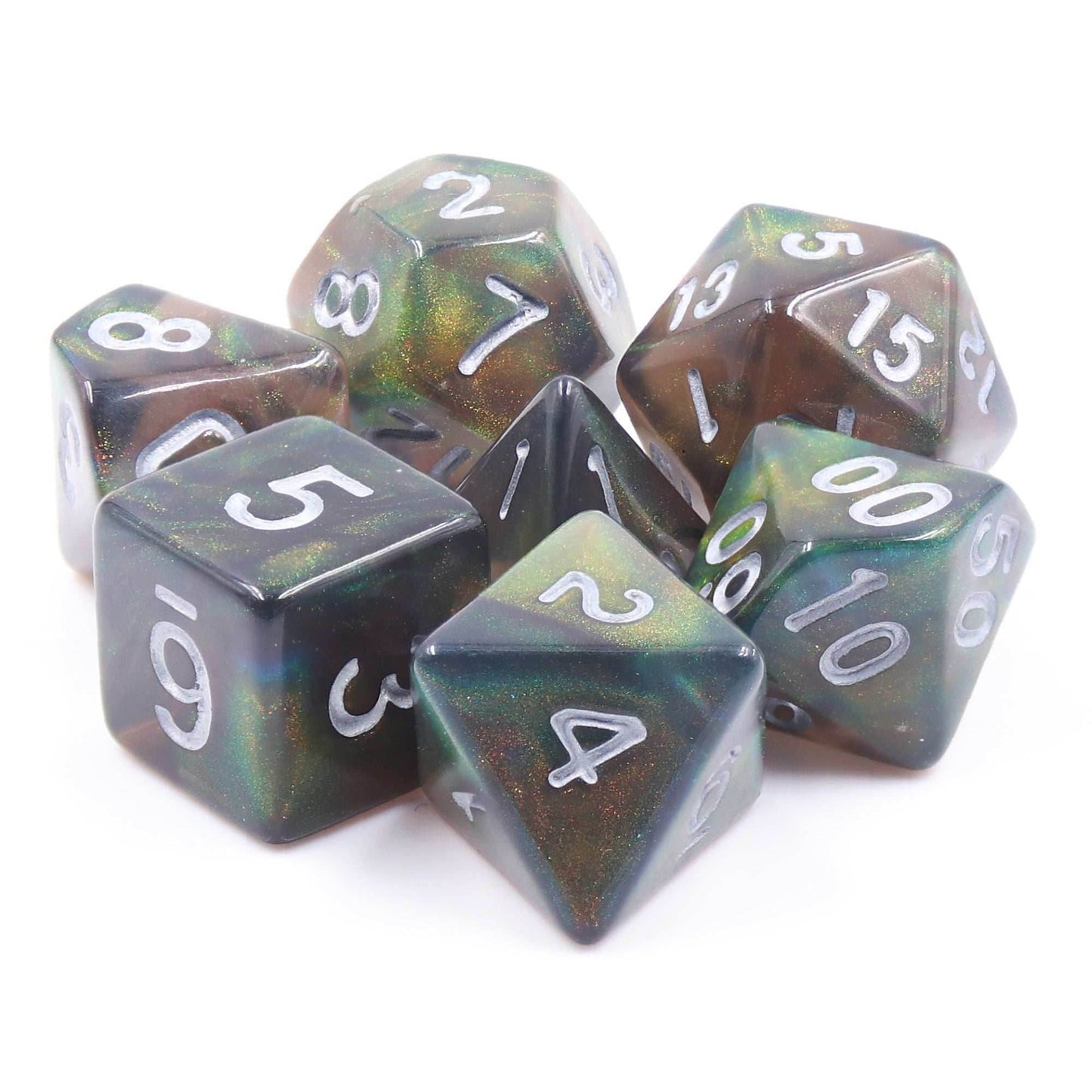 Night Wish: Smoke Grey Glitter Iridescent Effect 7-Dice Set - 