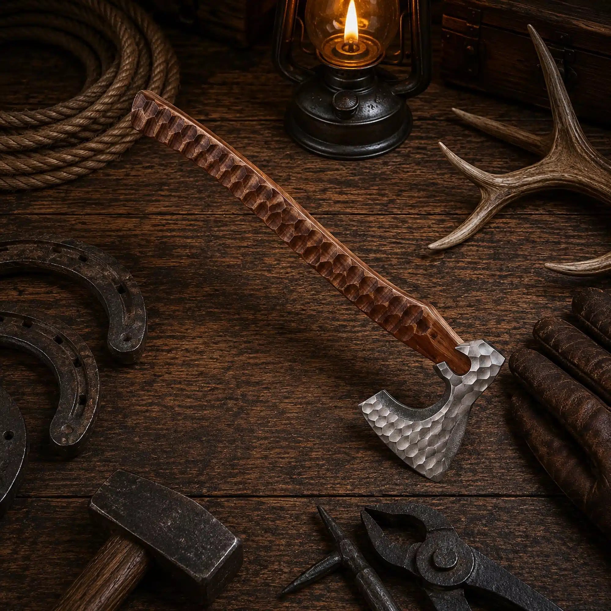 Hand Forged Viking Axe – Carbon Steel with Jigged Rosewood Handle