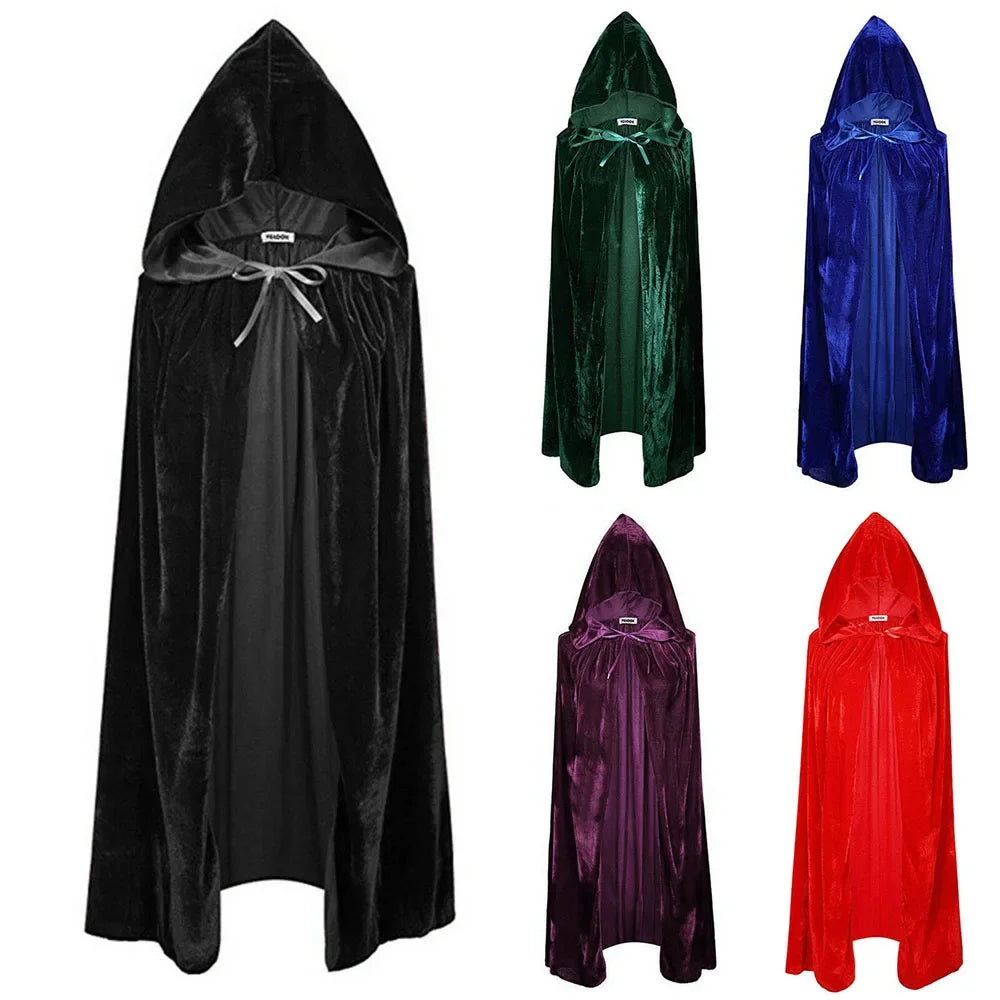 Carnival Purim Kids Velvet Cloak Cape Hooded Medieval Costume For Boys Girls Witch Vampire Elf Party Dress