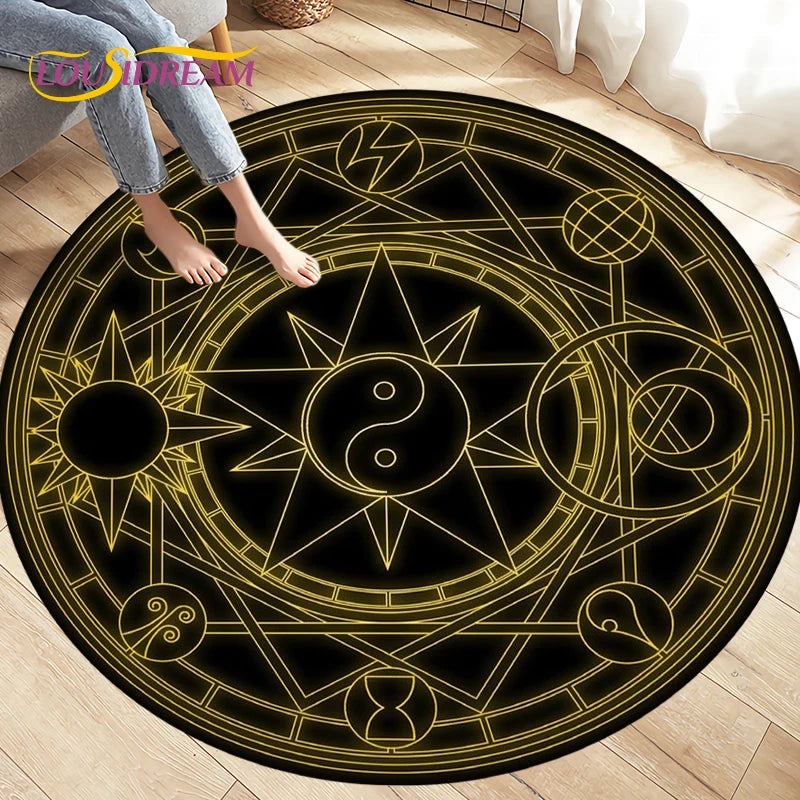 Cartoon Cardcaptor Sakura Magic Circle Area Rug,Round Carpets Rug for Living Room Children's Room,Kids Play Non-slip Floor Mats