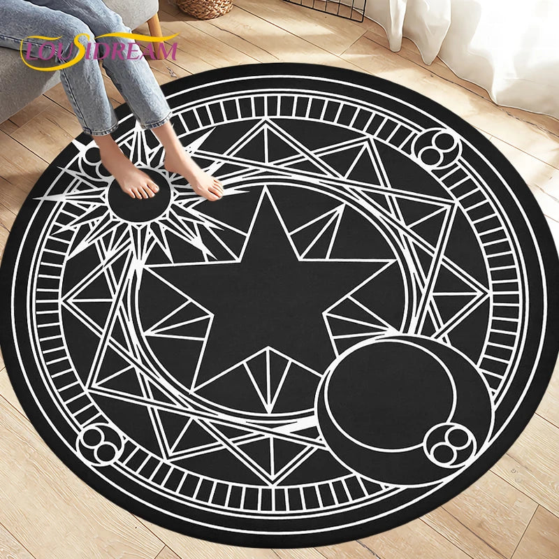 Cartoon Cardcaptor Sakura Magic Circle Area Rug,Round Carpets Rug for Living Room Children's Room,Kids Play Non-slip Floor Mats