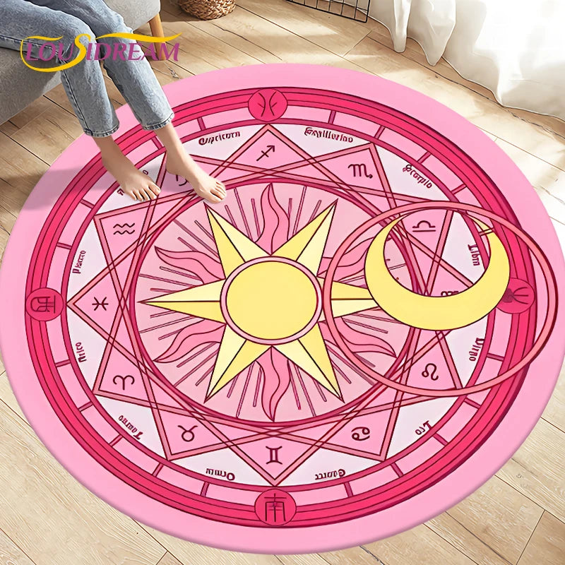 Cartoon Cardcaptor Sakura Magic Circle Area Rug,Round Carpets Rug for Living Room Children's Room,Kids Play Non-slip Floor Mats