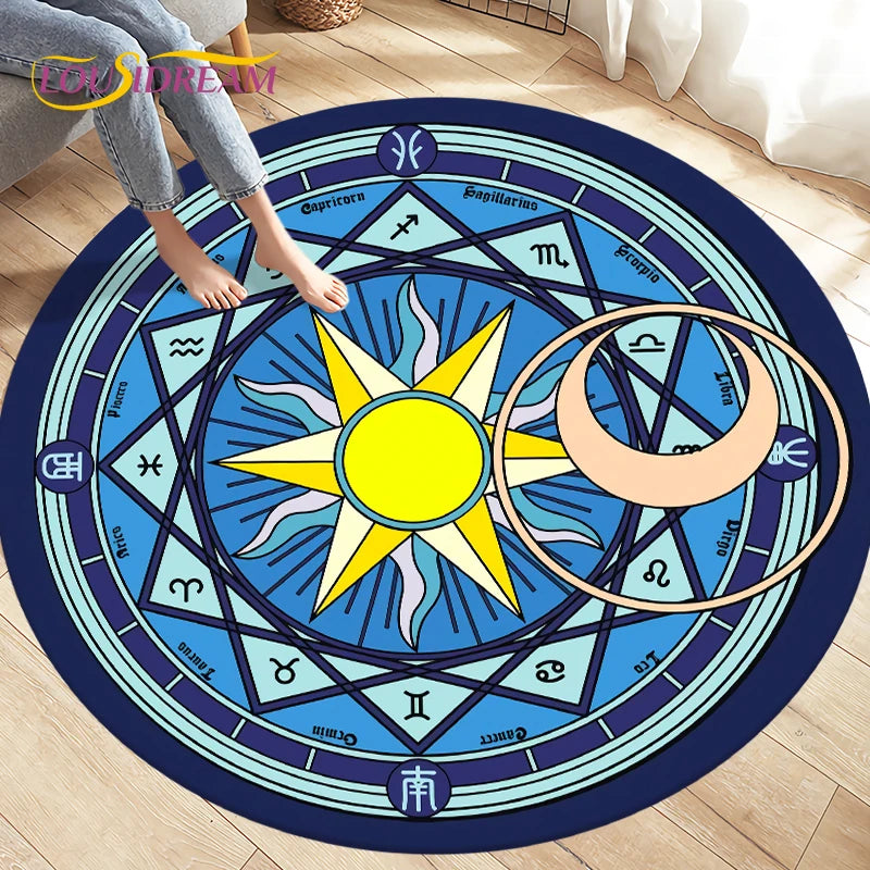 Cartoon Cardcaptor Sakura Magic Circle Area Rug,Round Carpets Rug for Living Room Children's Room,Kids Play Non-slip Floor Mats