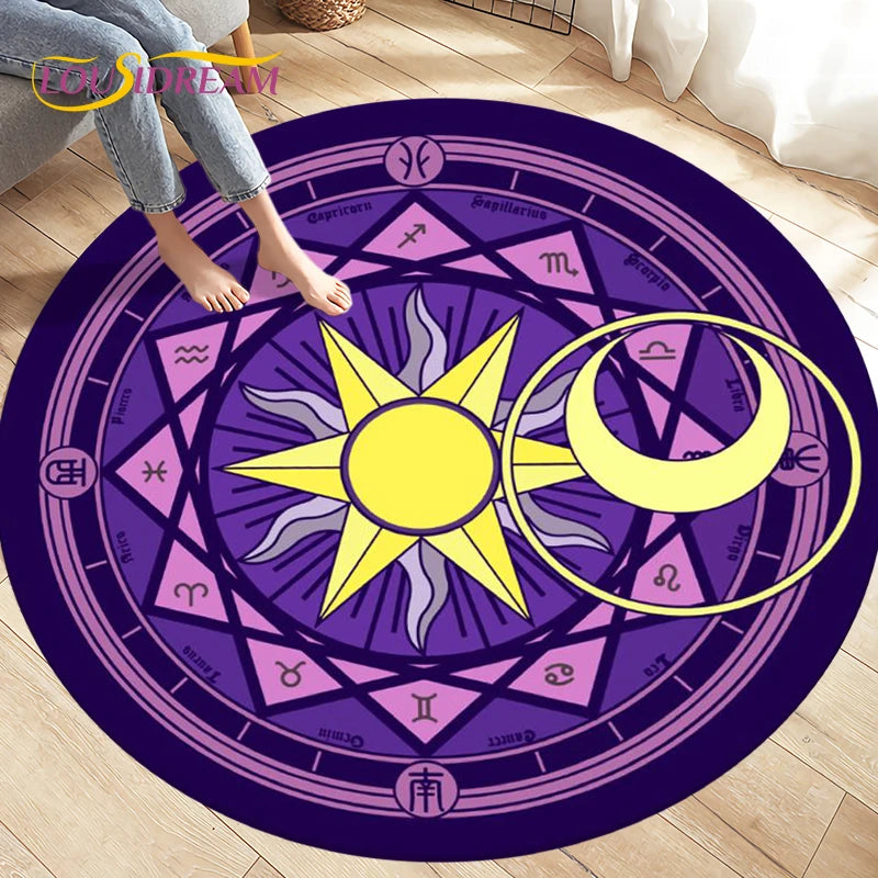 Cartoon Cardcaptor Sakura Magic Circle Area Rug,Round Carpets Rug for Living Room Children's Room,Kids Play Non-slip Floor Mats