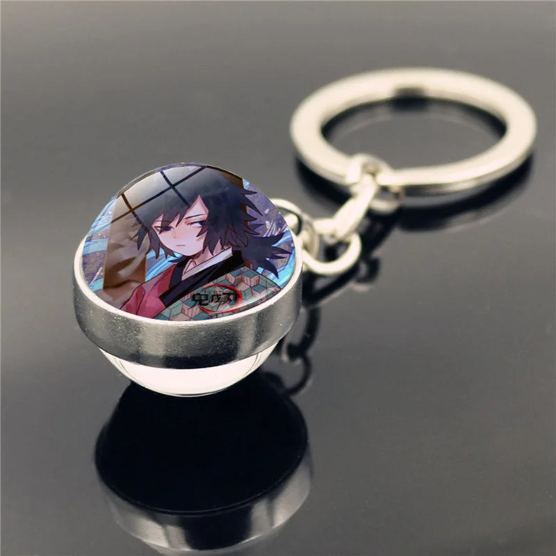 Cartoon Demon Slayer Keychain Kamado Nezuko Kanroji Mitsuri Tsuyuri Kanawo Double Sided Glass Ball Pendant Backpack Keychains